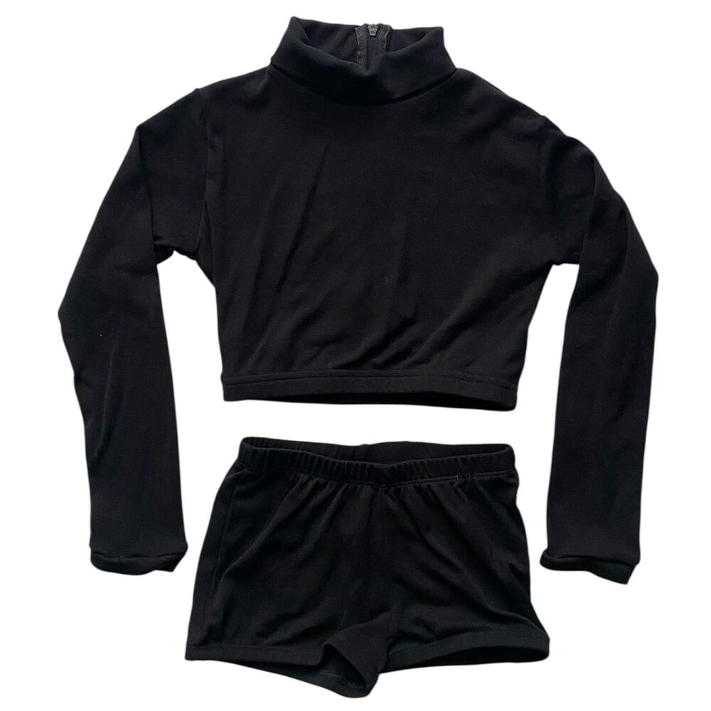 Chassé Long Sleeve Cropped Bodysuit Cheerleading Shirt & Shorts Set Youth M